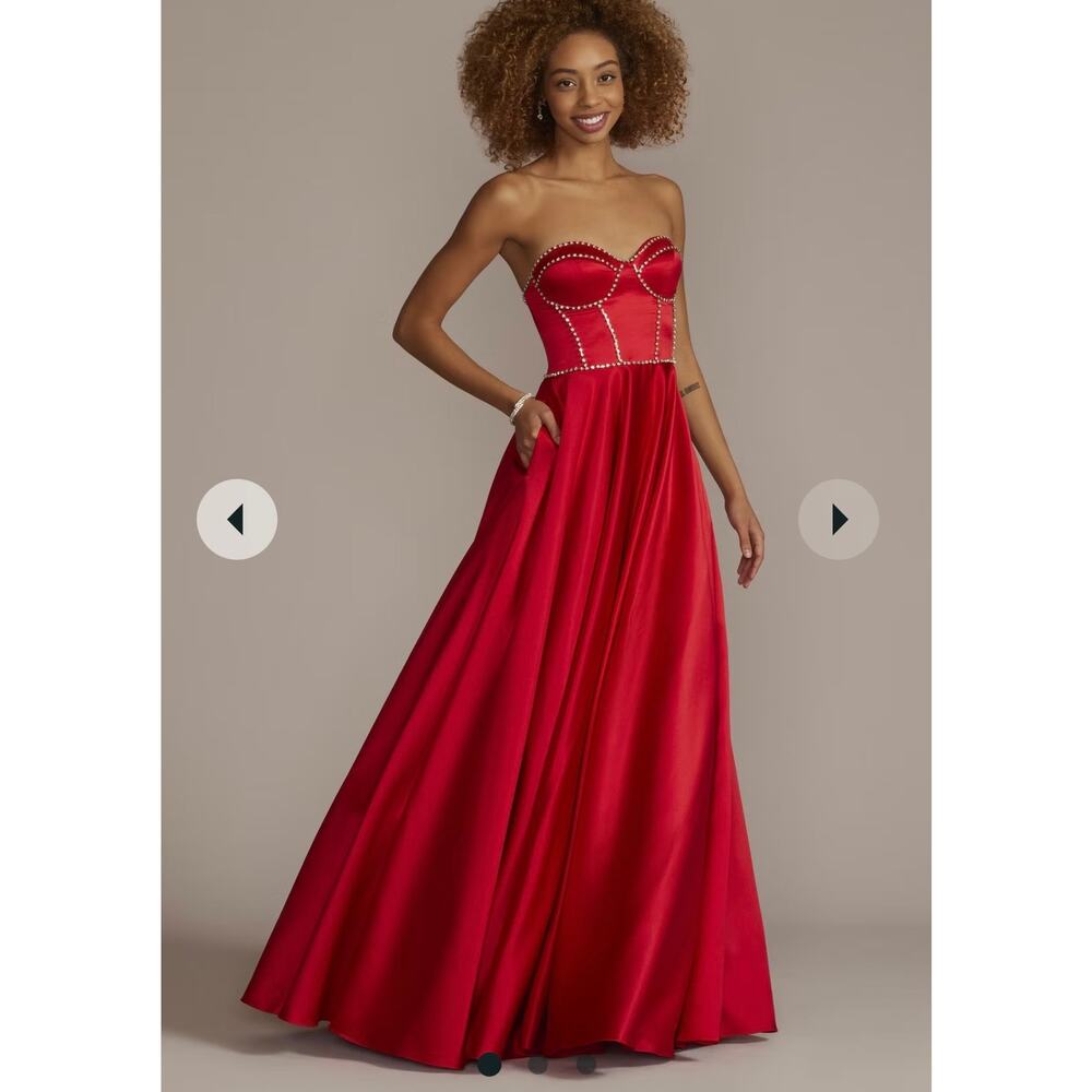 🔥Jules & Cleo Satin Ball / Prom Party Gown Jewel Embellished Fairy Red Dress 2